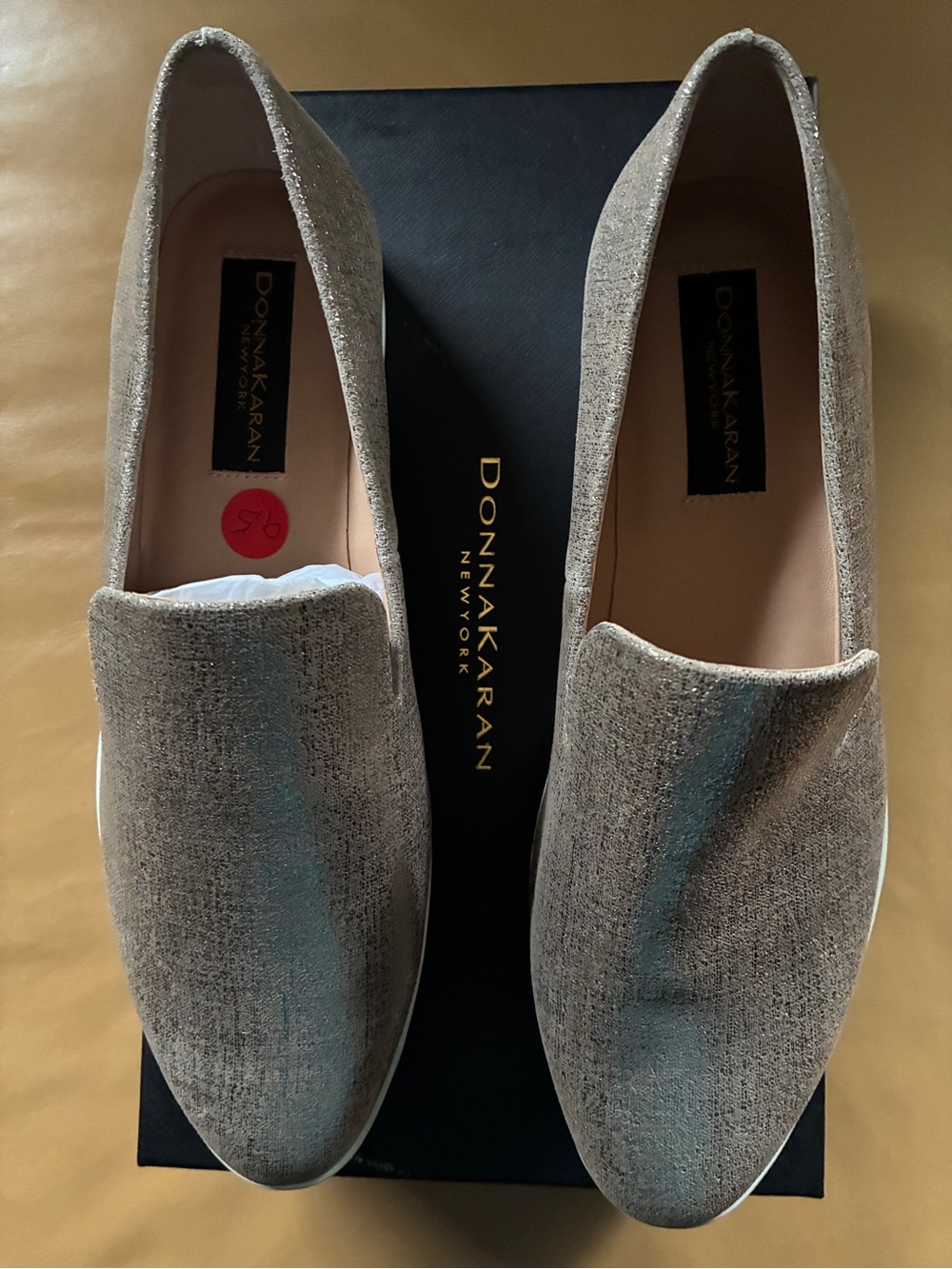 Donna Karan Champagne Metallic Slip-On Loafers